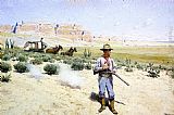 Henry Farny Famous Paintings - Defending the Stagecoach